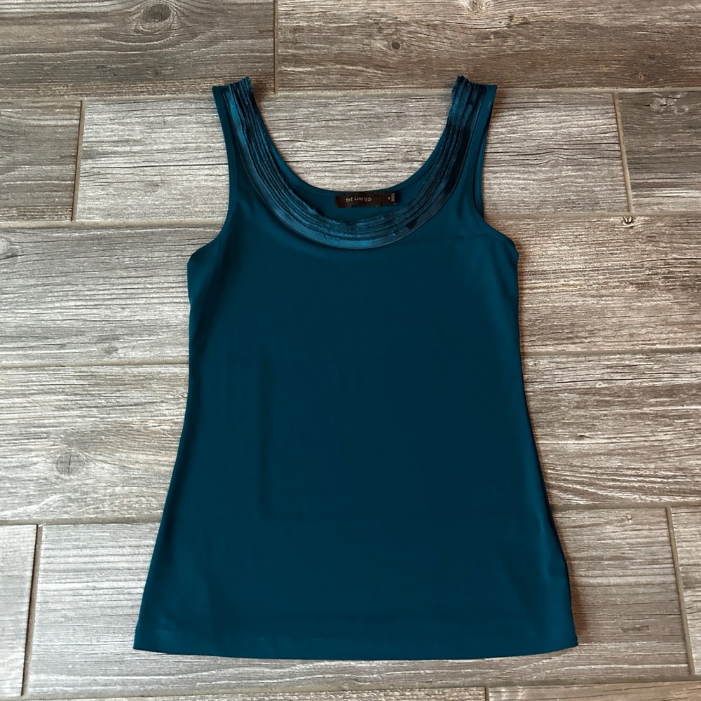 The Limited Teal Sleeveless Tank Top‎ Embellished Neckline Women's Size S